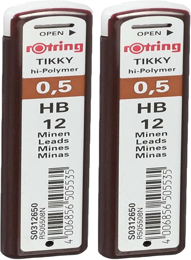 Rotring Mechanical Pencil Leads, HB, 0.5mm - Pack of 2